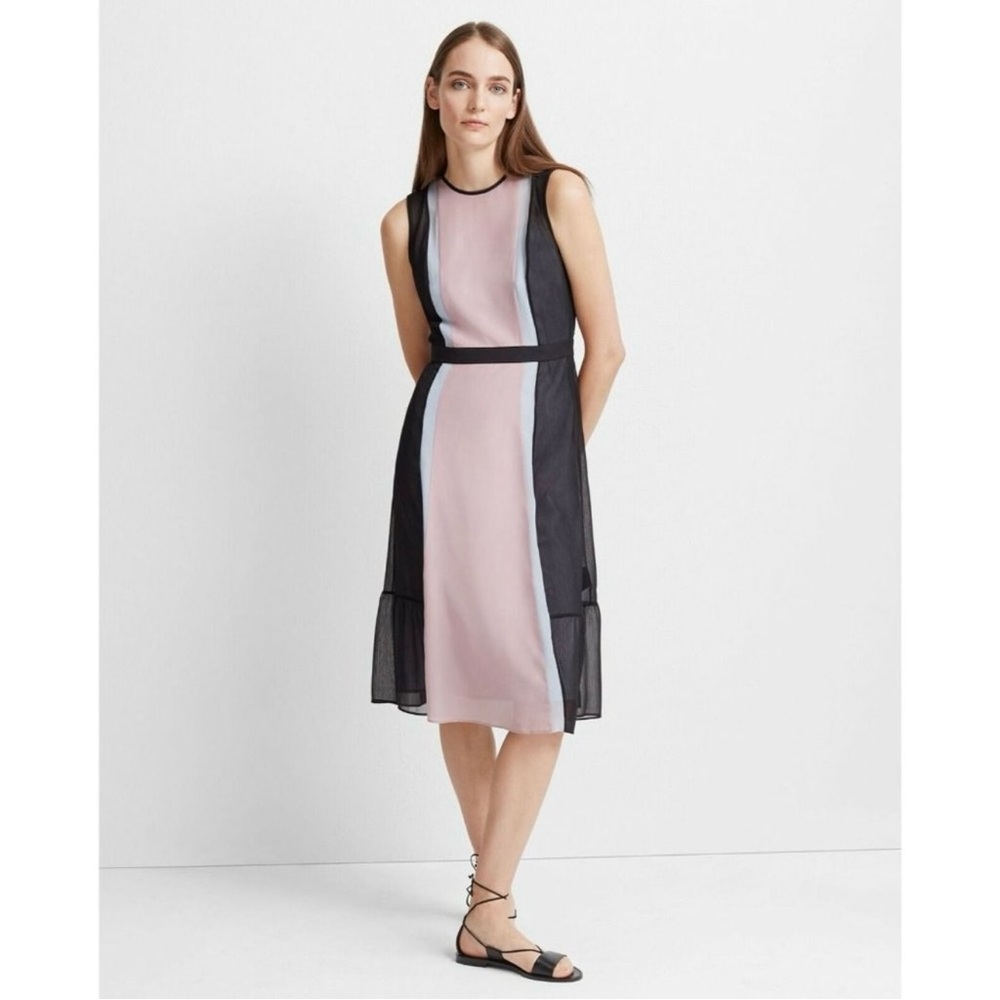 CLUB MONACO Naluh Silk Color Block Pink Black Midi Dress SZ 12 NWT